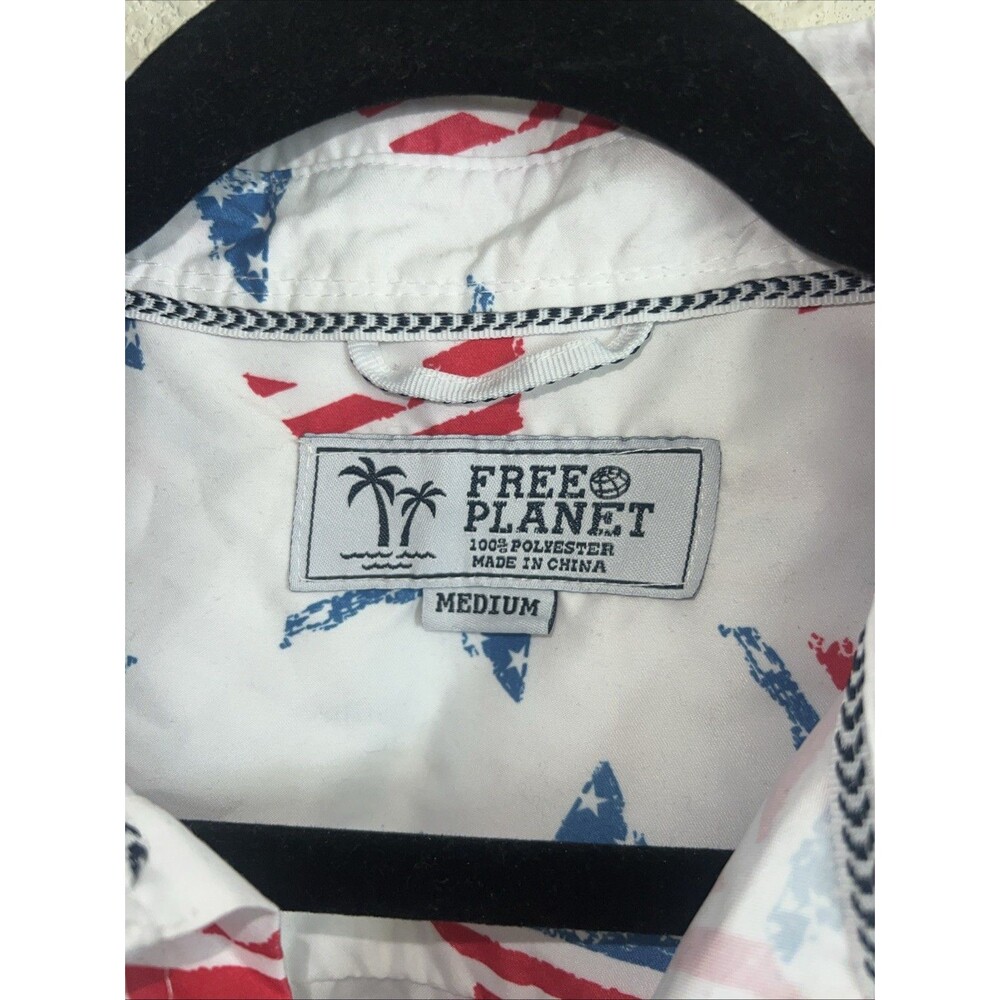 Free Planet Stars America Patriotic Button Up Shirt US Flag Rodeo Country Men M - Picture 3 of 5